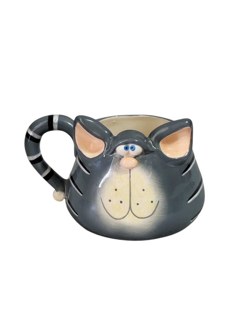 Russ Berrie Douglas 3D Mug Cup Gray Striped Tabby Cat Ceramic Alley Katz Novelty